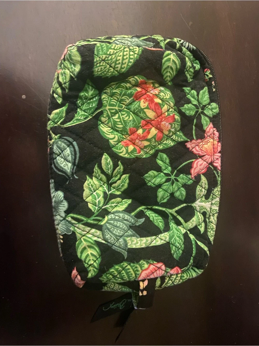 Vera Bradley Quilted Floral Zip Pouch — Black, Green & Pink